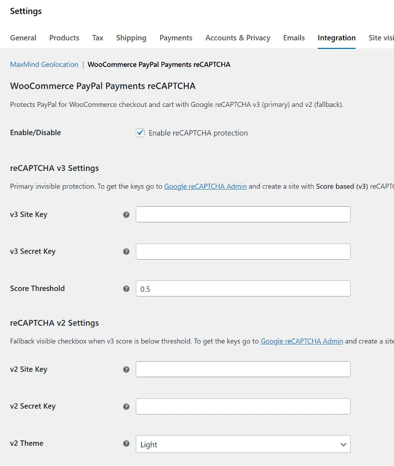 The WooCommerce integration page.