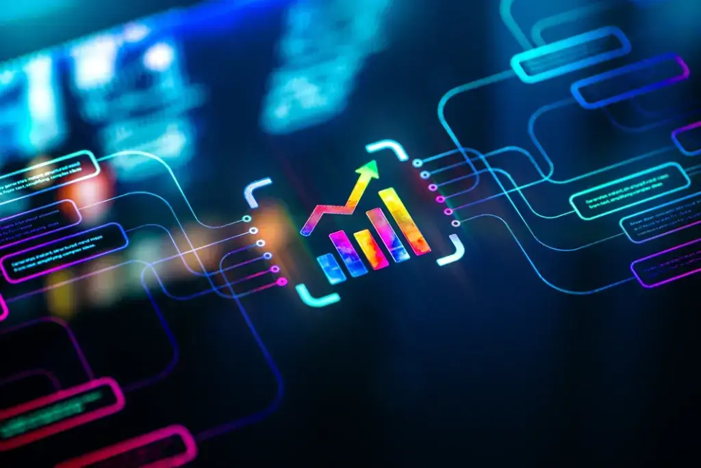 Vibrant trading chart icon concept on digital background